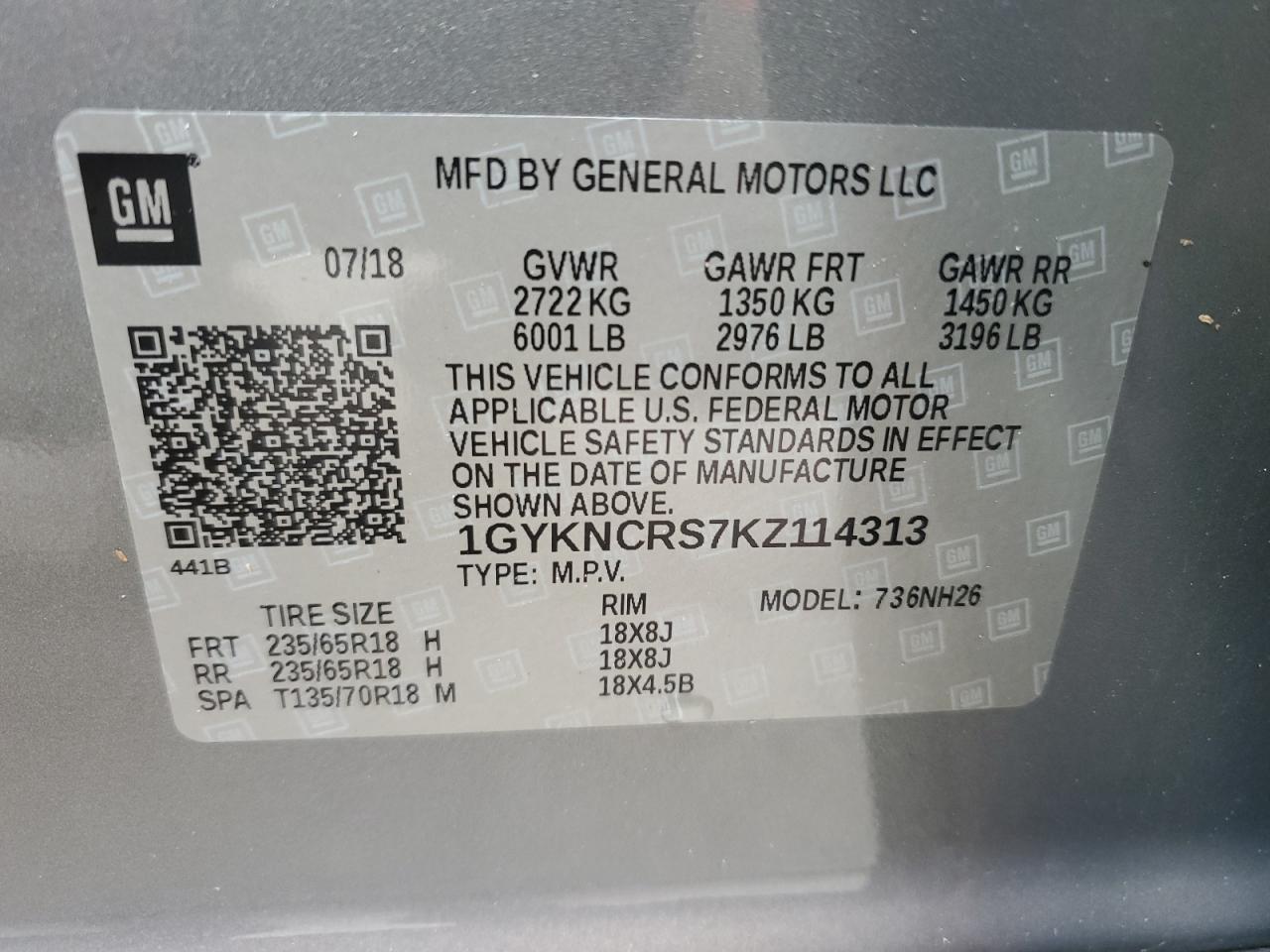 1GYKNCRS7KZ114313 2019 Cadillac Xt5 Luxury