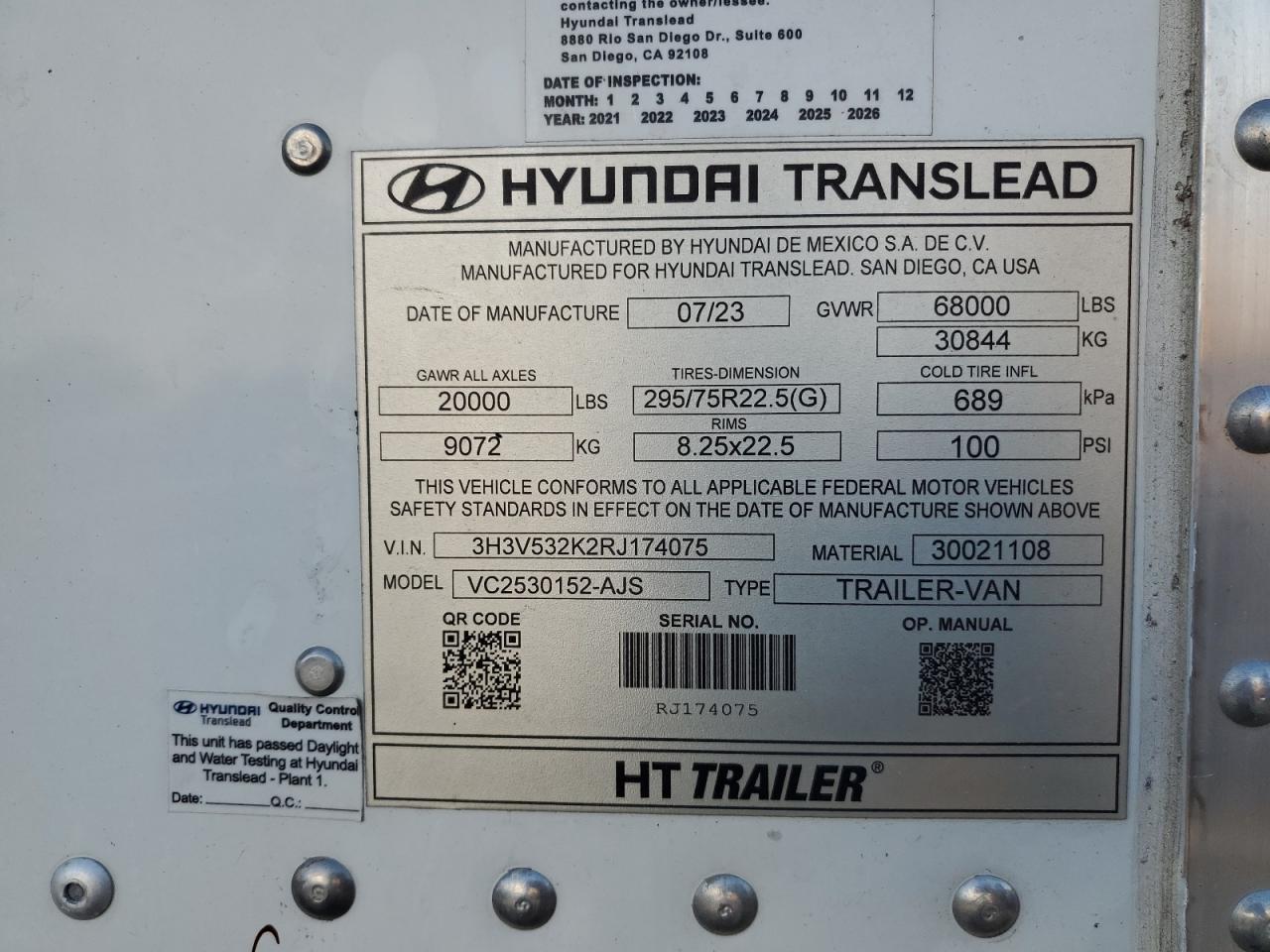 3H3V532K2RJ174075 2023 Hyundai Dry Van