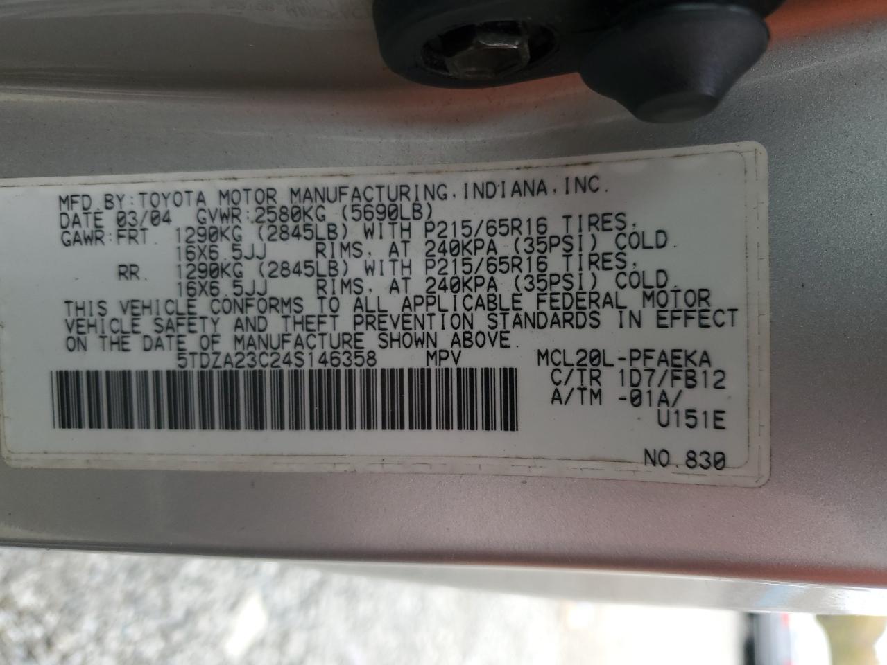 5TDZA23C24S146358 2004 Toyota Sienna Ce