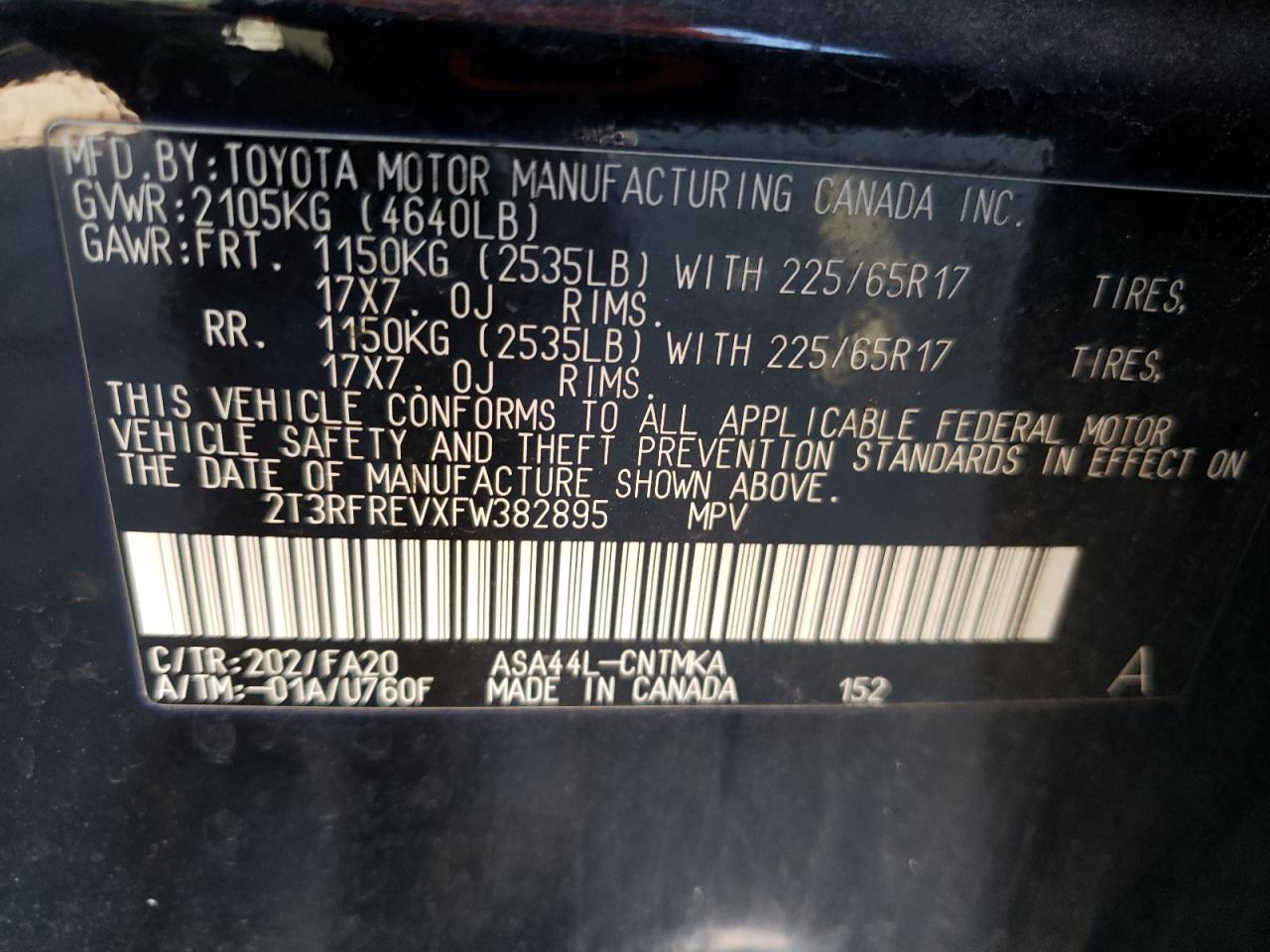 2T3RFREVXFW382895 2015 Toyota Rav4 Xle