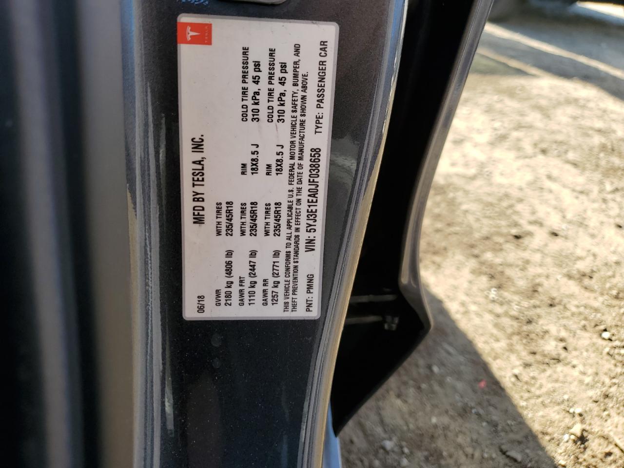 2018 Tesla Model 3 VIN: 5YJ3E1EA0JF038658 Lot: 75955764