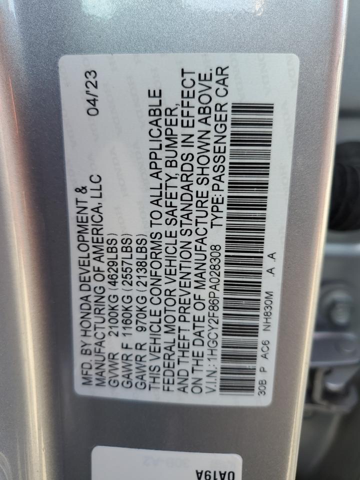 1HGCY2F86PA028308 2023 Honda Accord Touring Hybrid