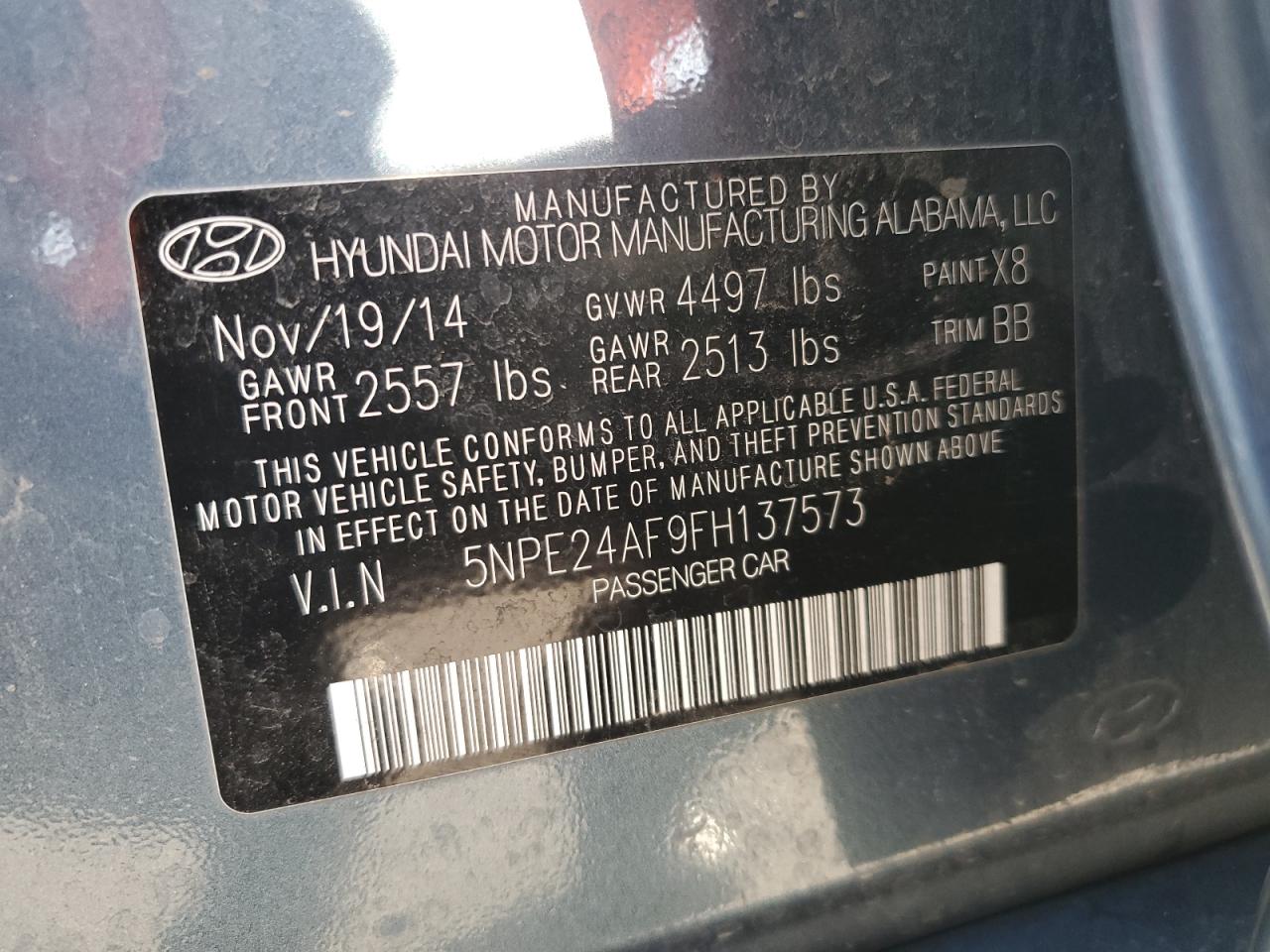 5NPE24AF9FH137573 2015 Hyundai Sonata Se