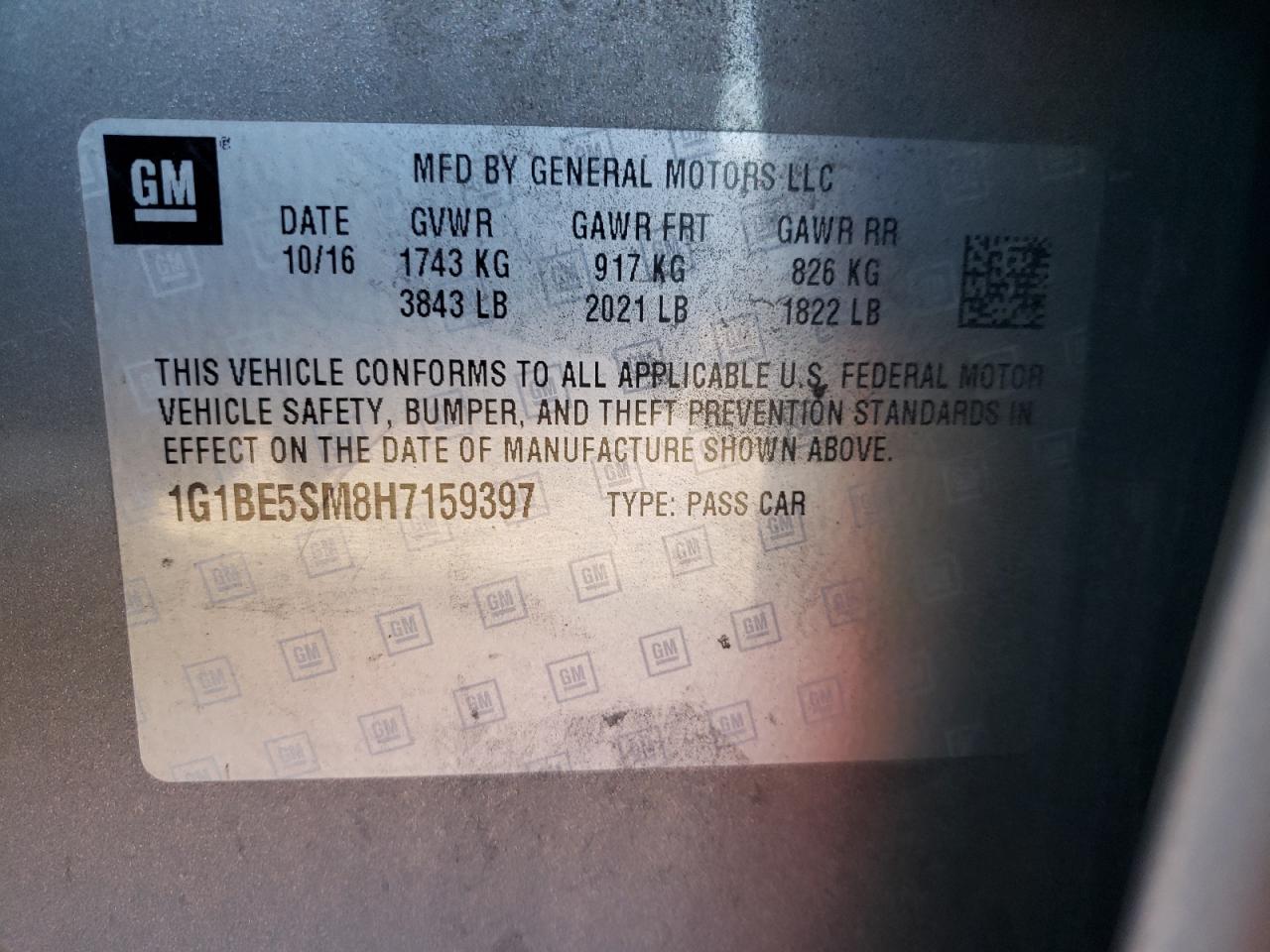 2017 Chevrolet Cruze Lt VIN: 1G1BE5SM8H7159397 Lot: 68525655