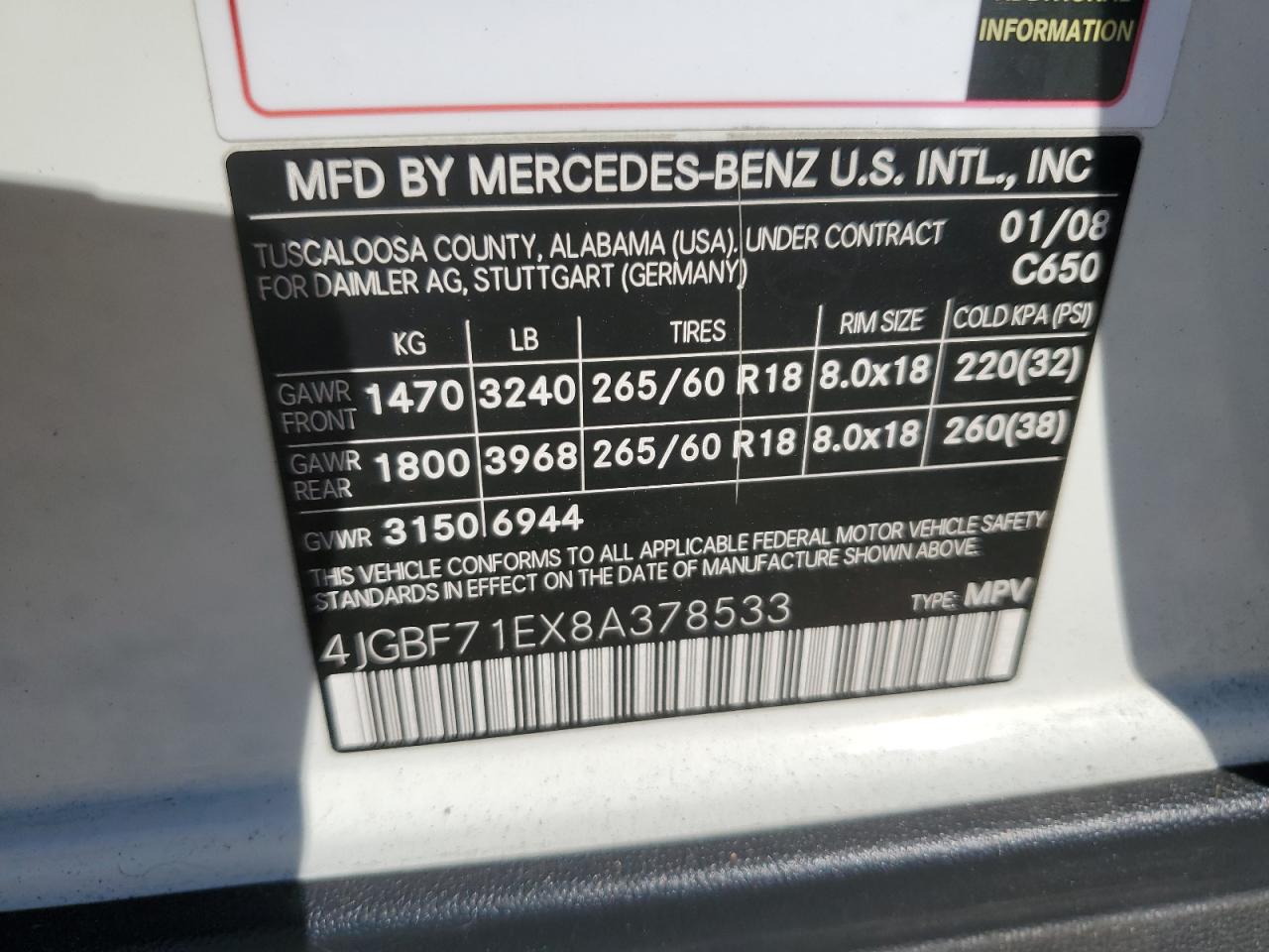 2008 Mercedes-Benz Gl 450 4Matic VIN: 4JGBF71EX8A378533 Lot: 76650194