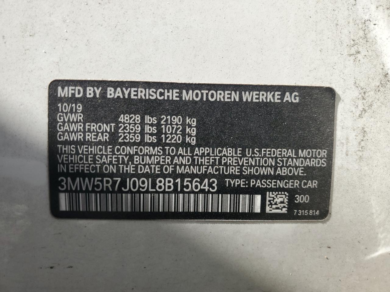 2020 BMW 330Xi VIN: 3MW5R7J09L8B15643 Lot: 77826074