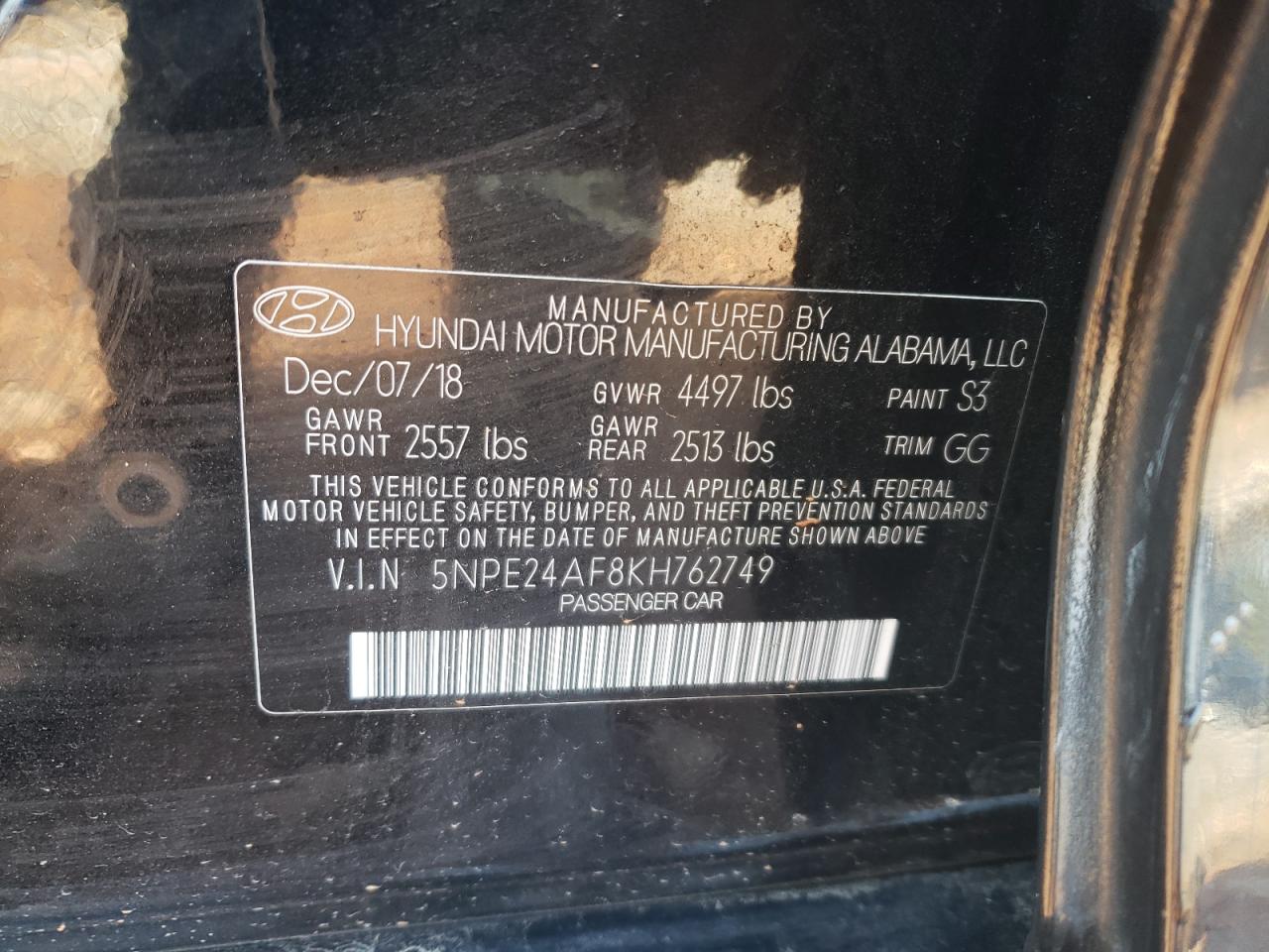 2019 Hyundai Sonata Se VIN: 5NPE24AF8KH762749 Lot: 77935814