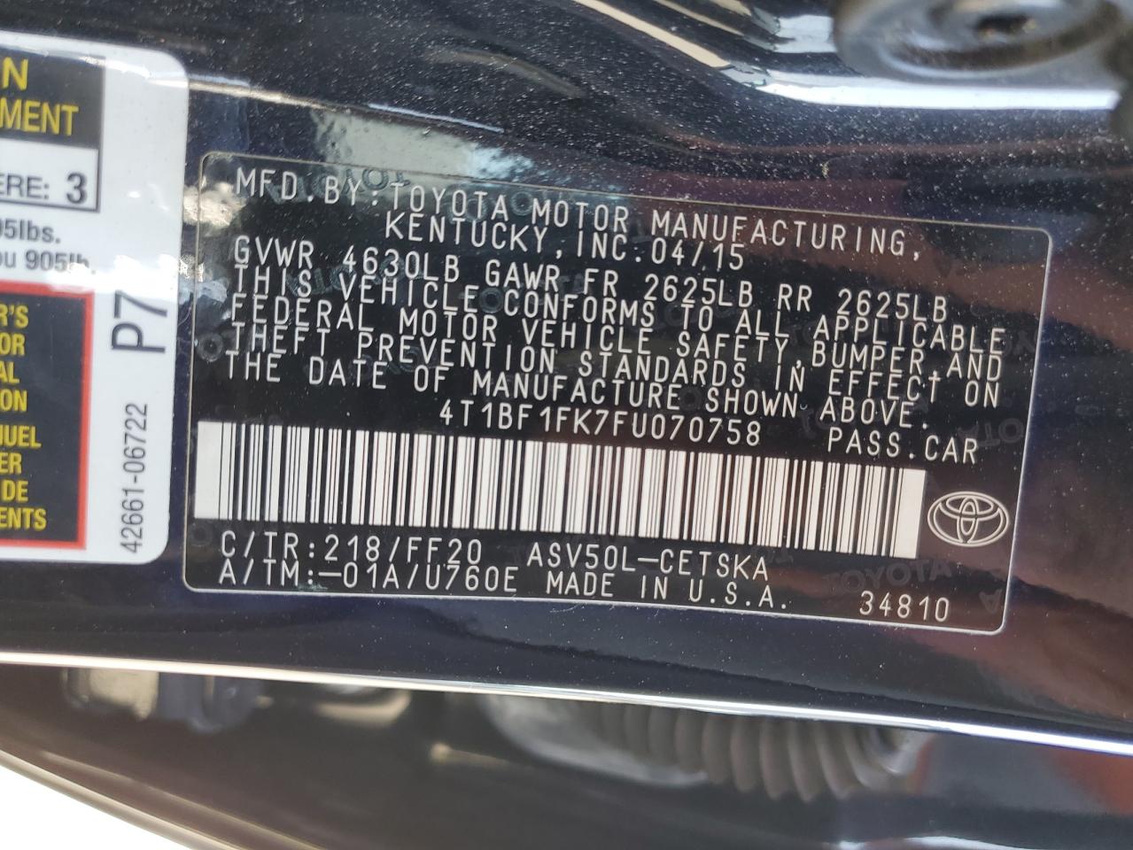 4T1BF1FK7FU070758 2015 Toyota Camry Le