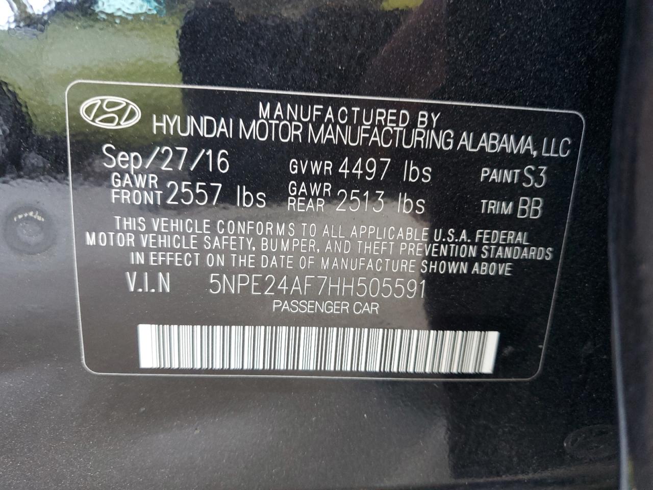 2017 Hyundai Sonata Se VIN: 5NPE24AF7HH505591 Lot: 76943124