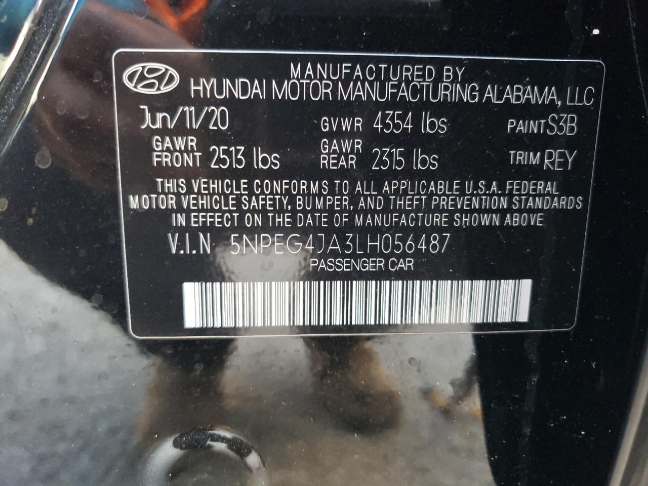 2020 Hyundai Sonata Se VIN: 5NPEG4JA3LH056487 Lot: 77072524