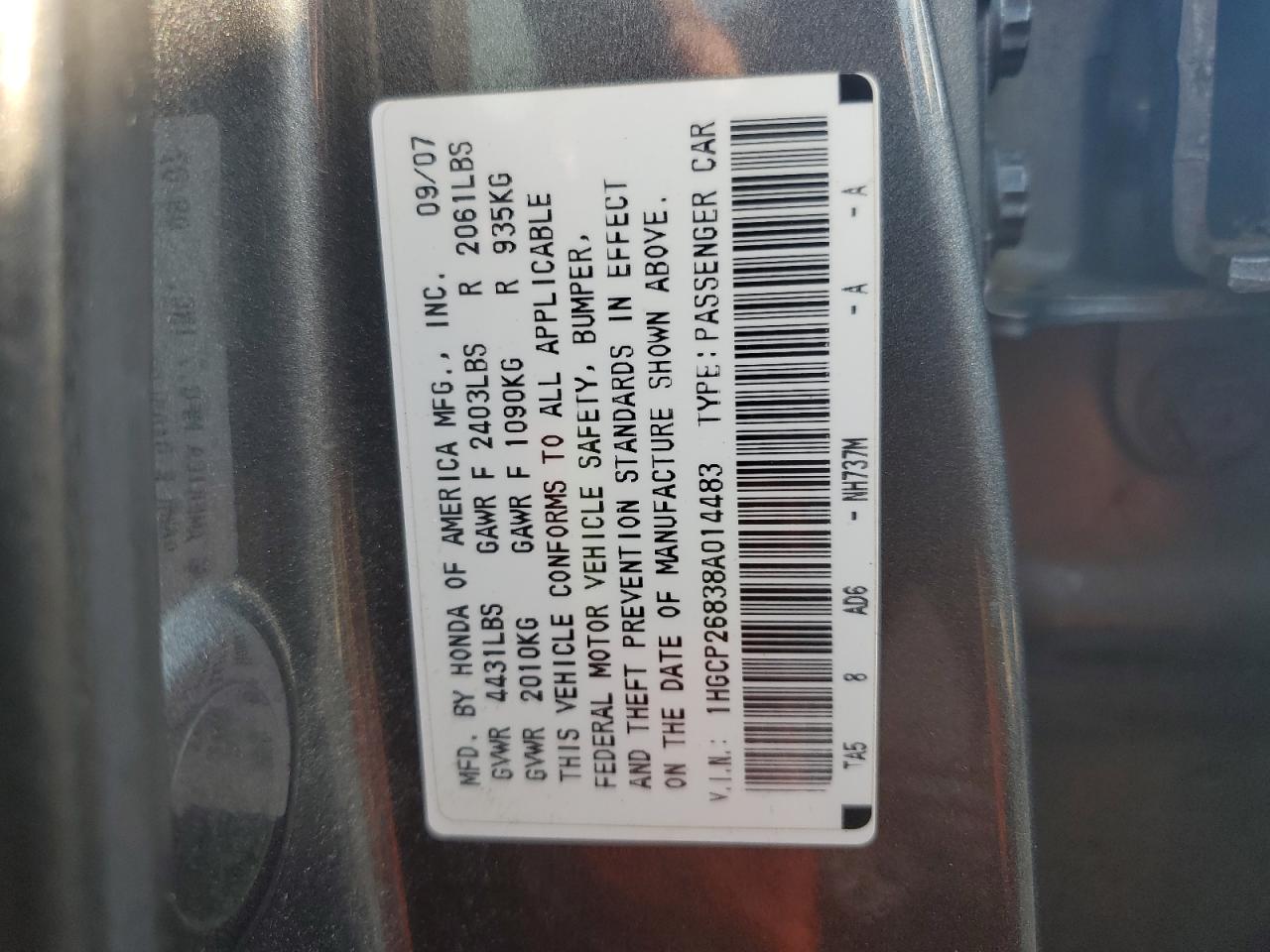 2008 Honda Accord Exl VIN: 1HGCP26838A014483 Lot: 76088214