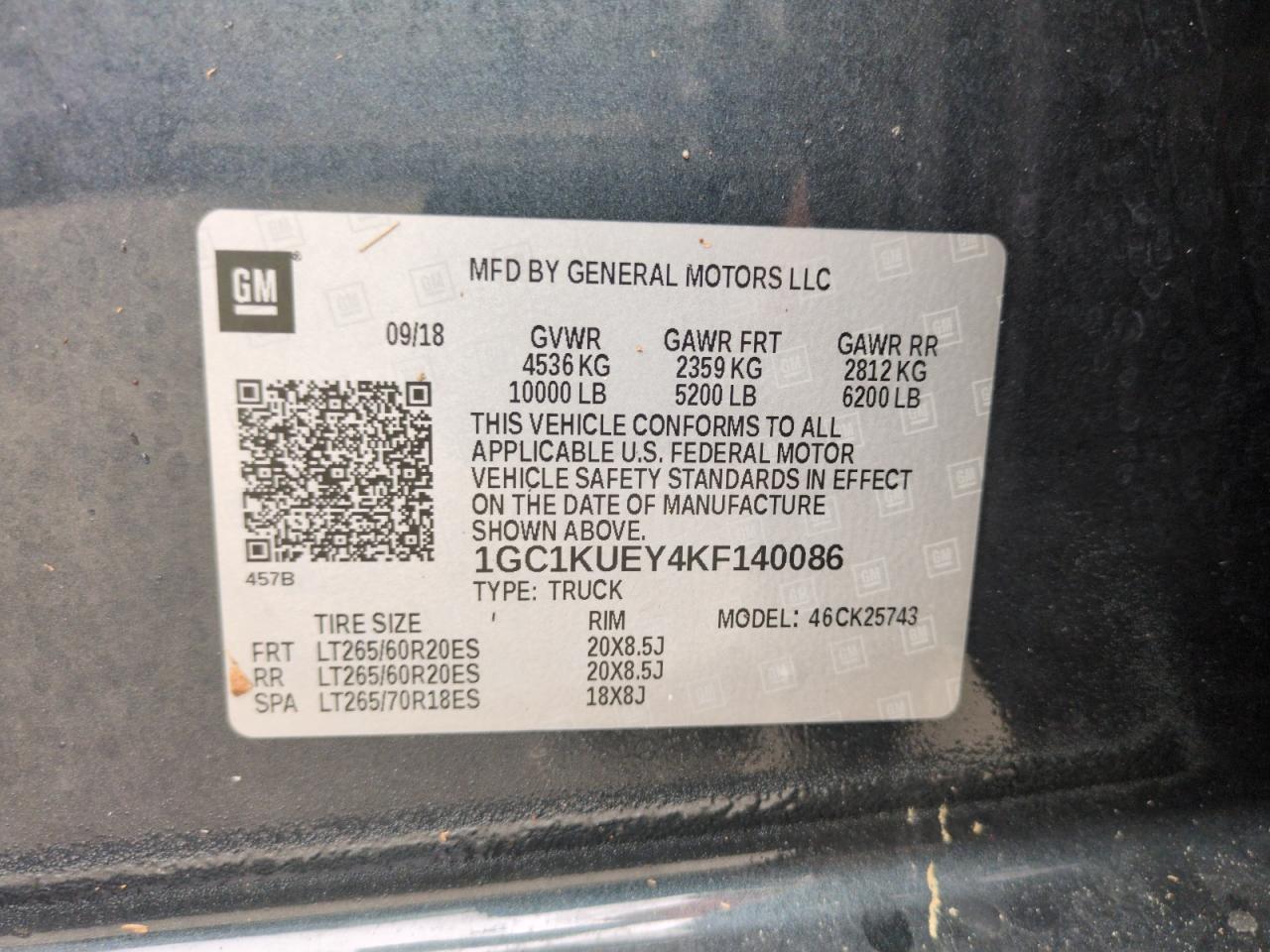 2019 Chevrolet Silverado K2500 High Country VIN: 1GC1KUEY4KF140086 Lot: 74764654