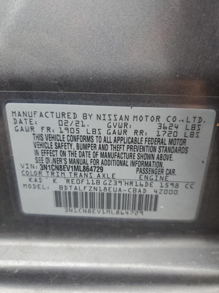 2021 Nissan Versa Sv VIN: 3N1CN8EV1ML864729 Lot: 74141024