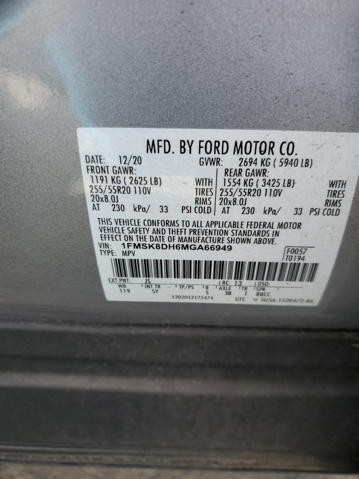 1FMSK8DH6MGA66949 2021 Ford Explorer Xlt