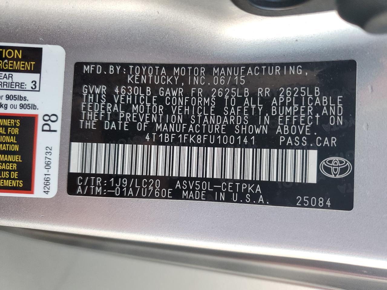 4T1BF1FK8FU100141 2015 Toyota Camry Le