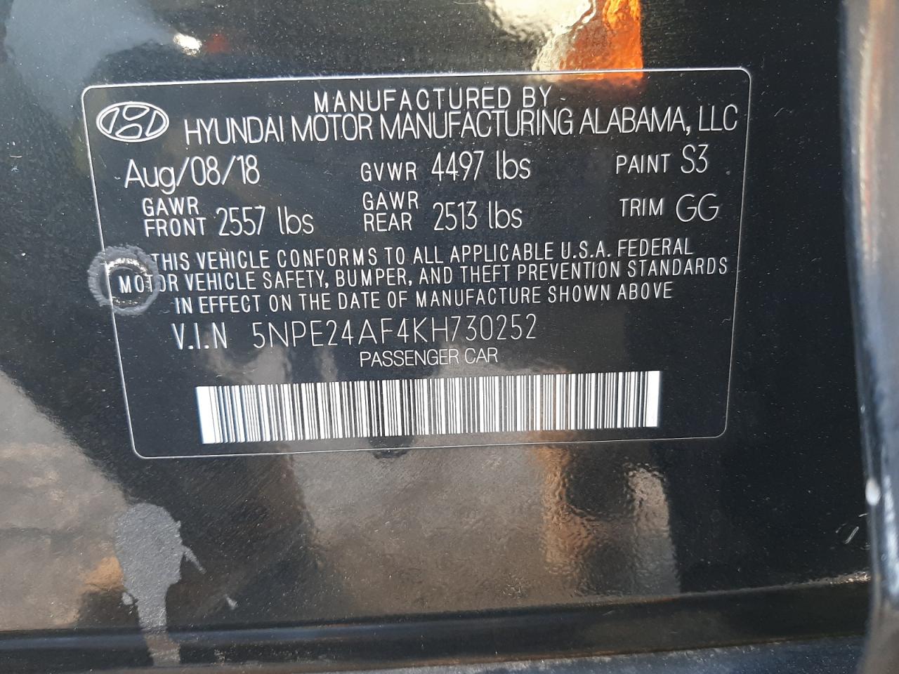 2019 Hyundai Sonata Se VIN: 5NPE24AF4KH730252 Lot: 77434754