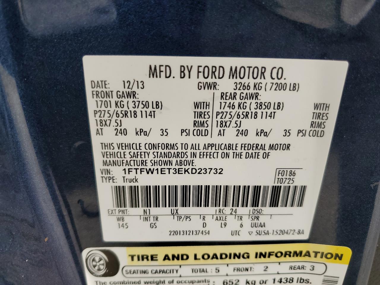 2014 Ford F150 Supercrew VIN: 1FTFW1ET3EKD23732 Lot: 74391114