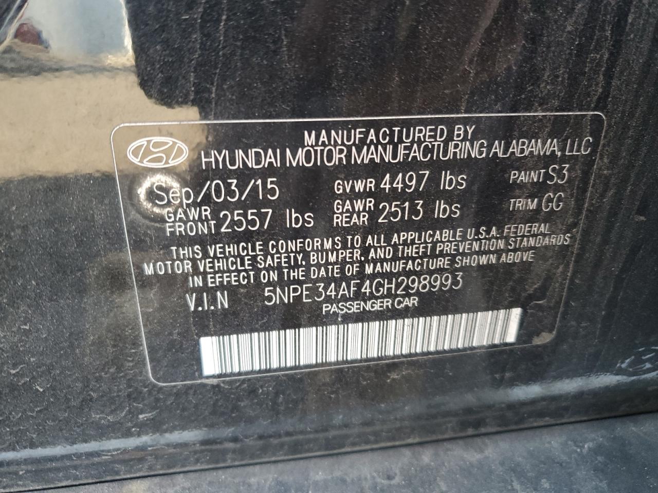 5NPE34AF4GH298993 2016 Hyundai Sonata Sport