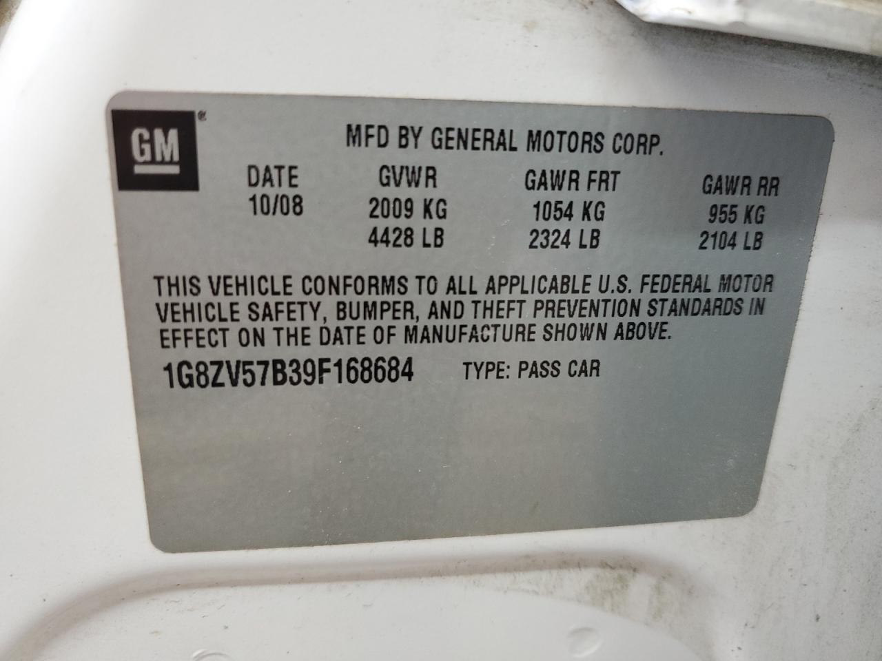 1G8ZV57B39F168684 2009 Saturn Aura Xr