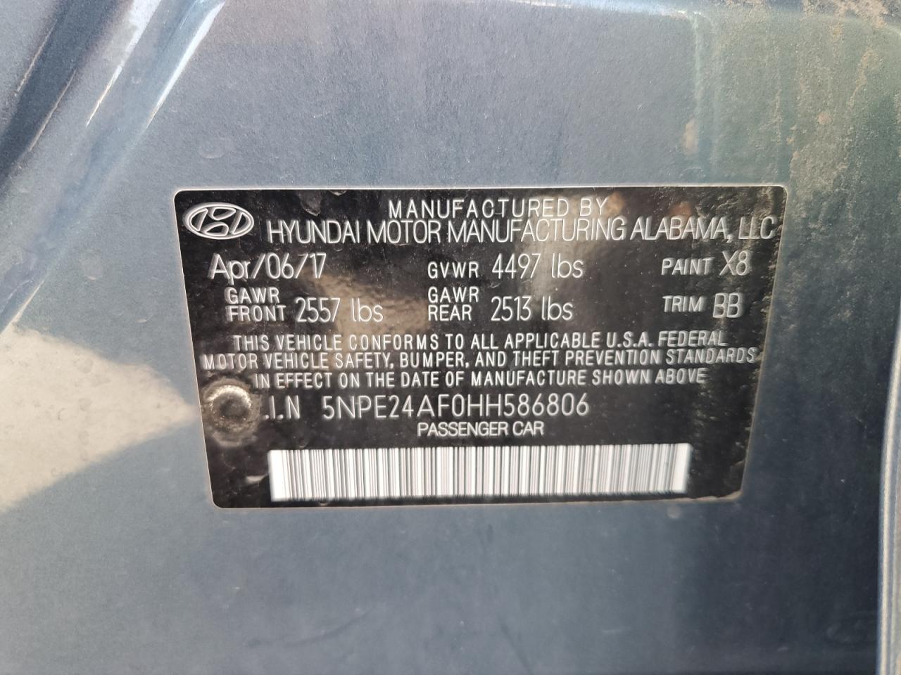 5NPE24AF0HH586806 2017 Hyundai Sonata Se