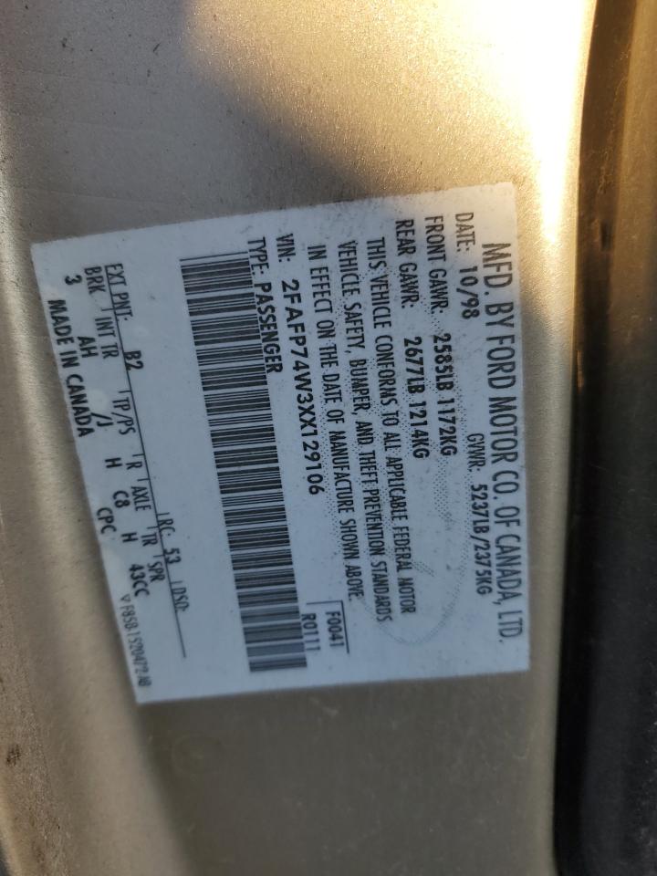 1999 Ford Crown Victoria Lx VIN: 2FAFP74W3XX129106 Lot: 78671024