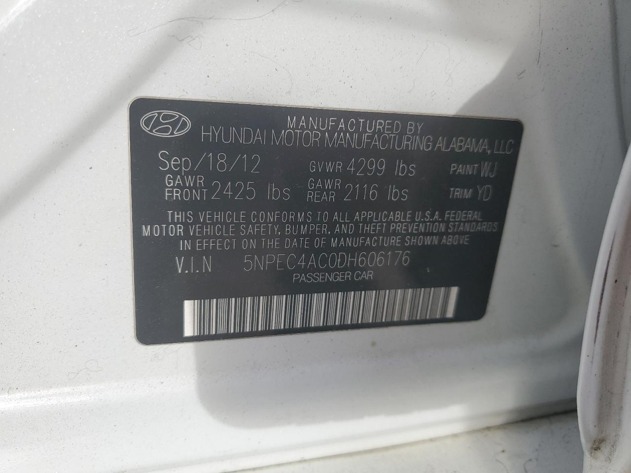 5NPEC4AC0DH606176 2013 Hyundai Sonata Se