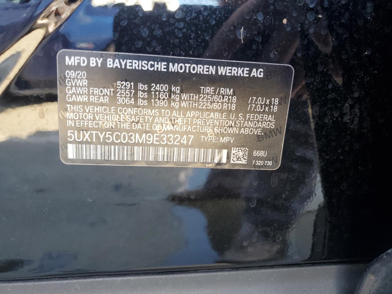 5UXTY5C03M9E33247 2021 BMW X3 xDrive30I