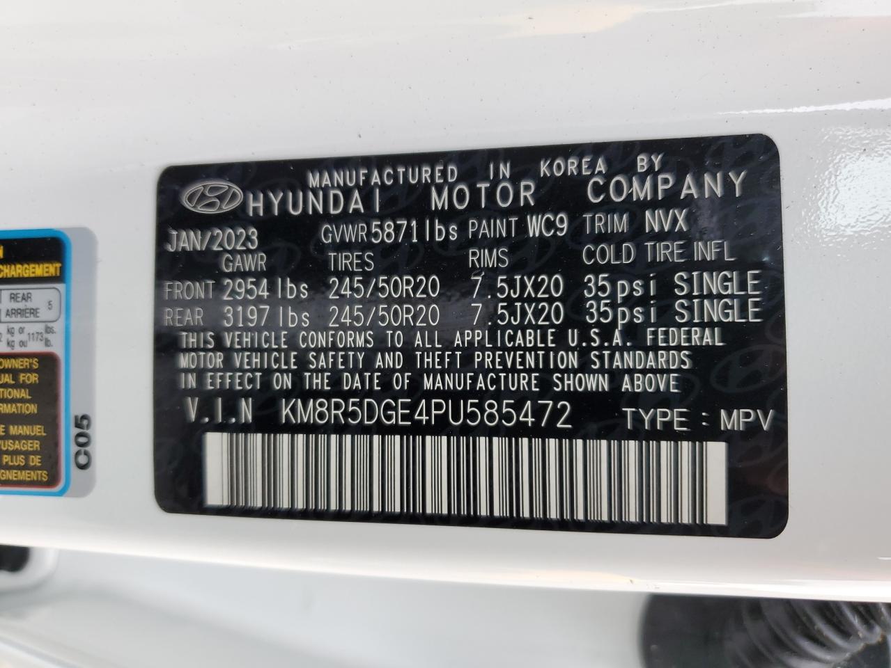 KM8R5DGE4PU585472 2023 Hyundai Palisade Limited