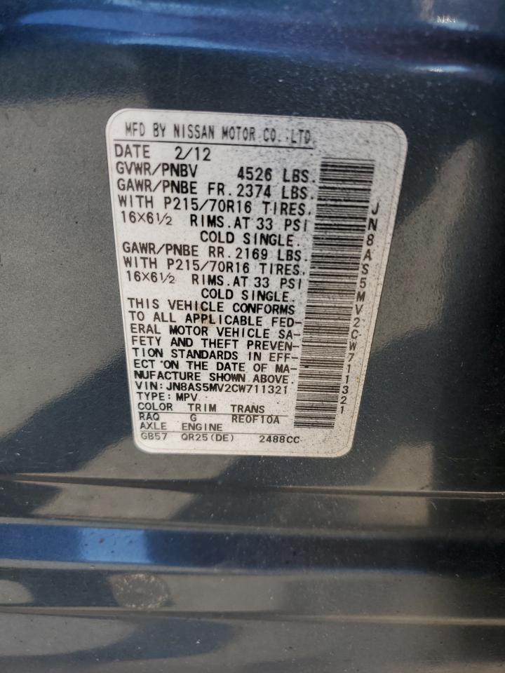 2012 Nissan Rogue S VIN: JN8AS5MV2CW711321 Lot: 73134174