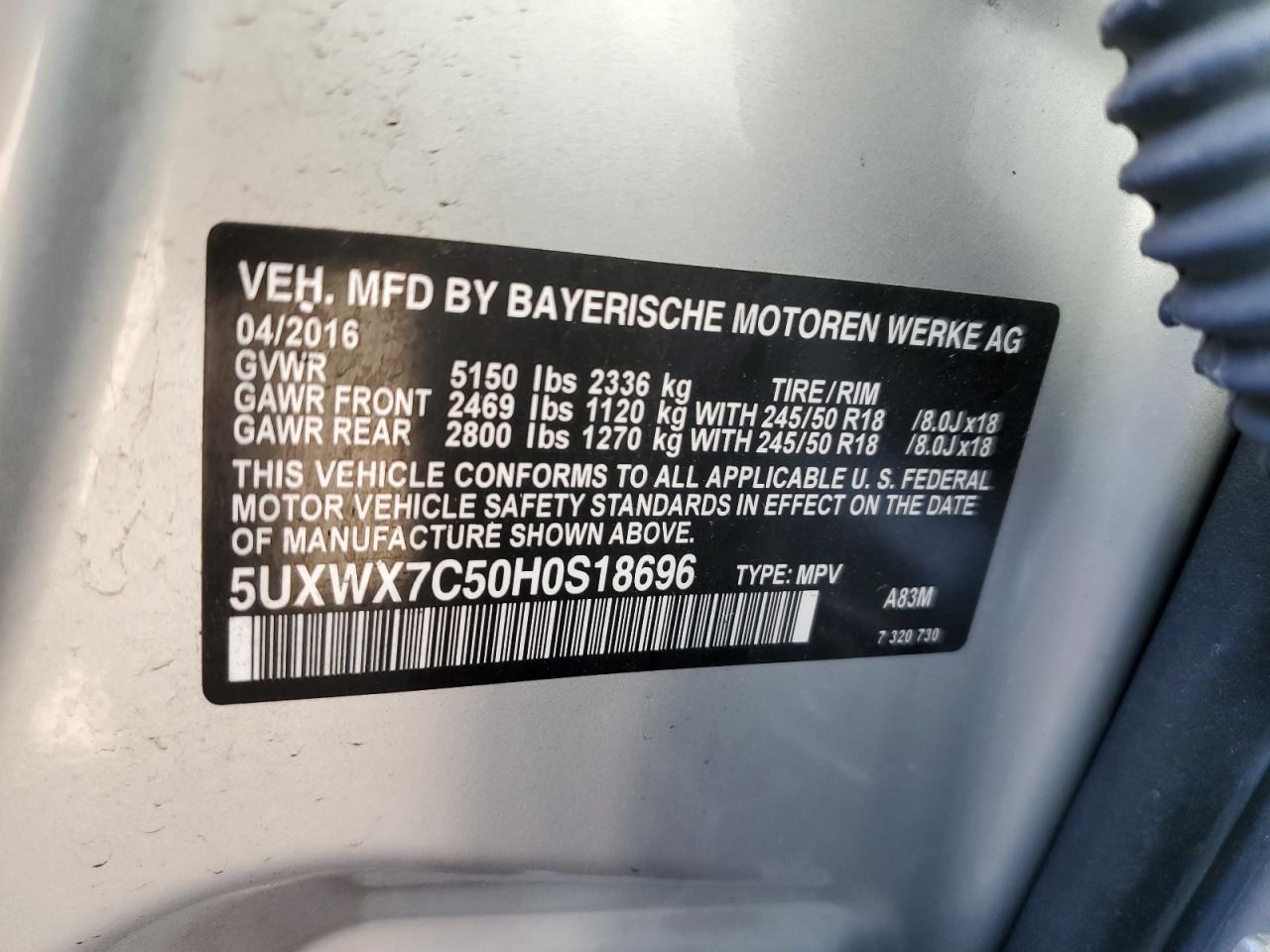 VIN 5UXWX7C50H0S18696 2017 BMW X3 no.13