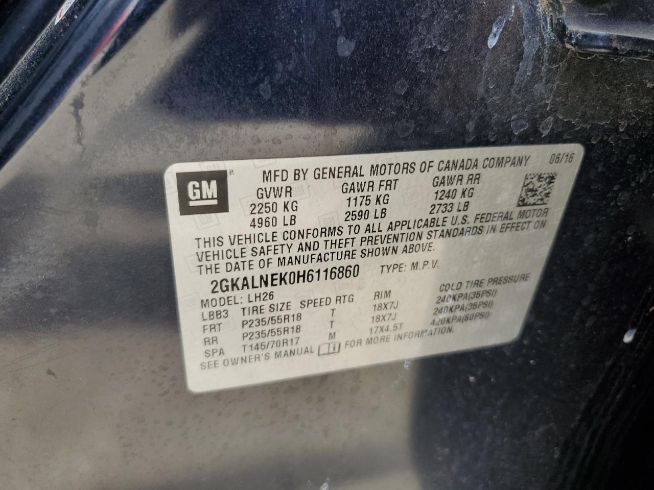 2GKALNEK0H6116860 2017 GMC Terrain Sle