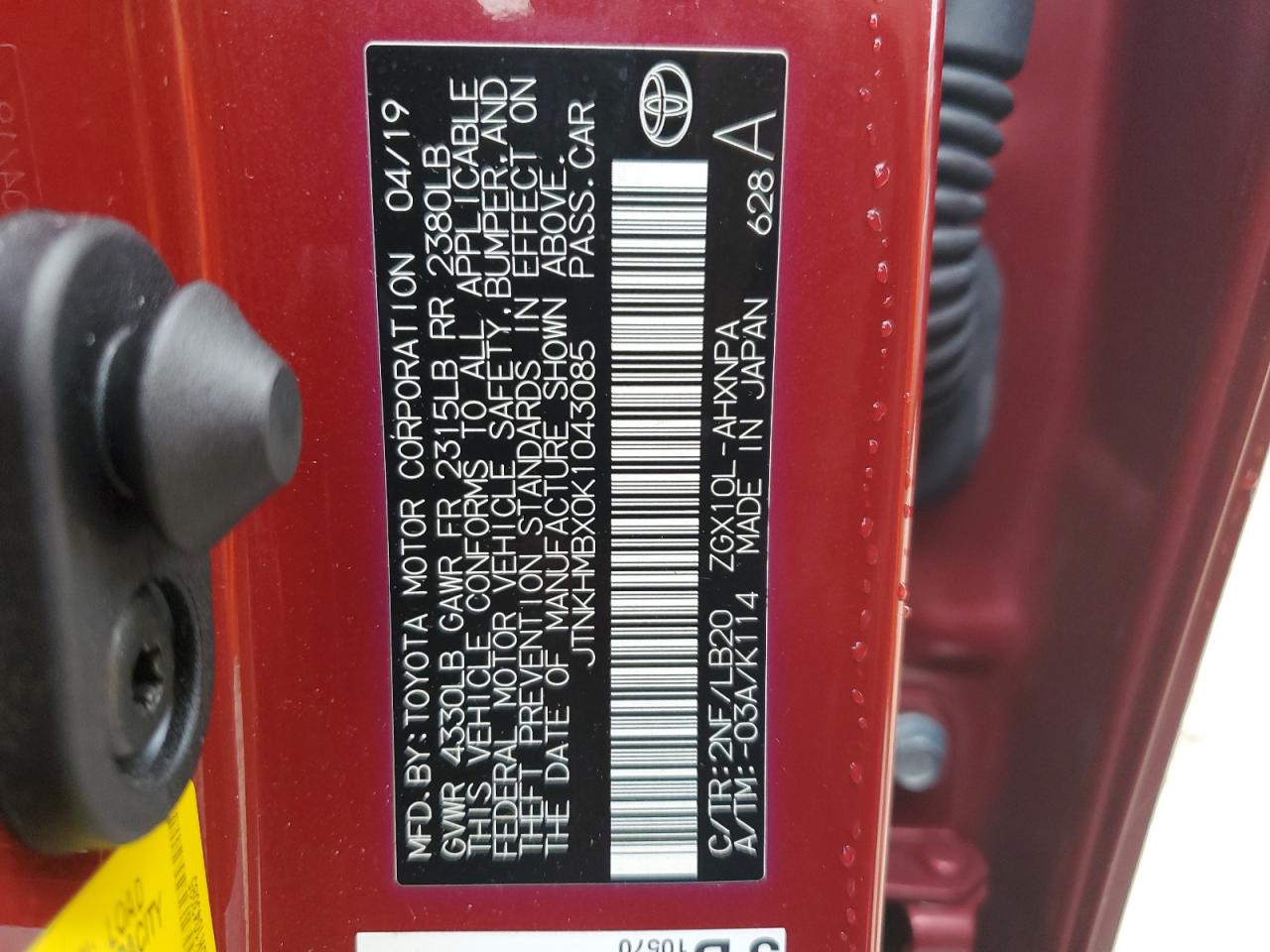 JTNKHMBX0K1043085 2019 Toyota C-Hr Xle