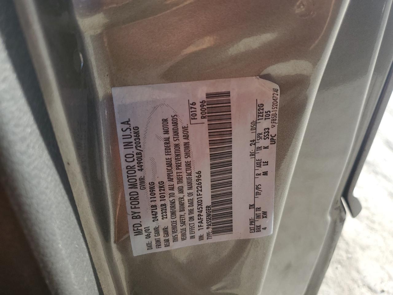 2001 Ford Mustang Gt VIN: 1FAFP45X01F226966 Lot: 76013914