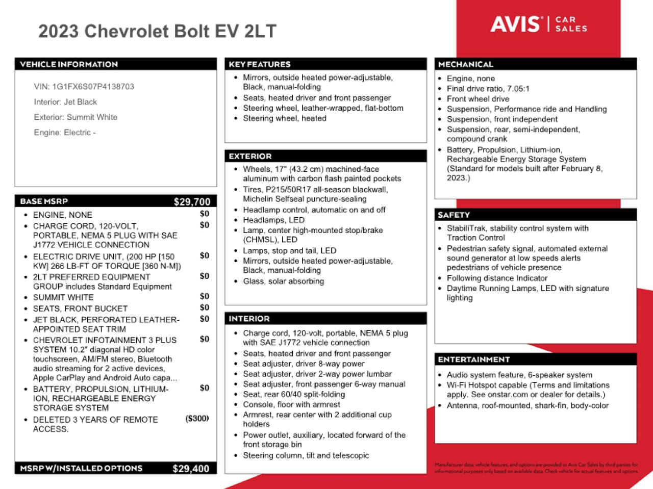 2023 Chevrolet Bolt Ev 2Lt VIN: 1G1FX6S07P4138703 Lot: 76521594