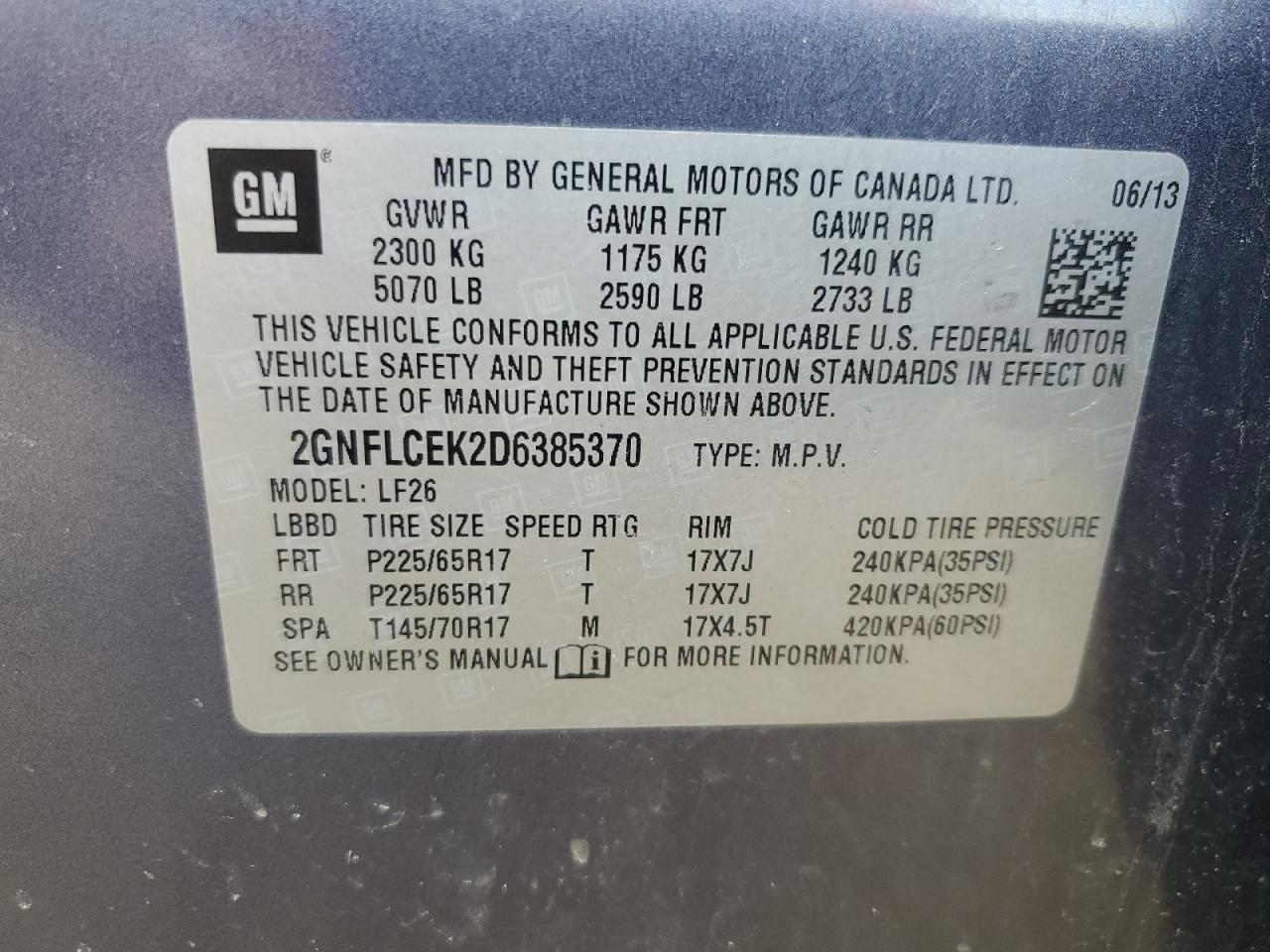 2GNFLCEK2D6385370 2013 Chevrolet Equinox Ls