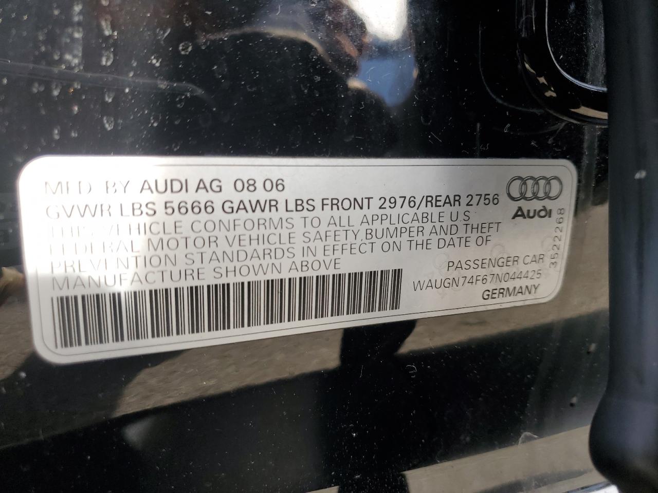 2007 Audi S6 Quattro VIN: WAUGN74F67N044425 Lot: 77169124