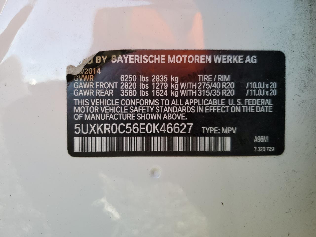 5UXKR0C56E0K46627 2014 BMW X5 xDrive35I