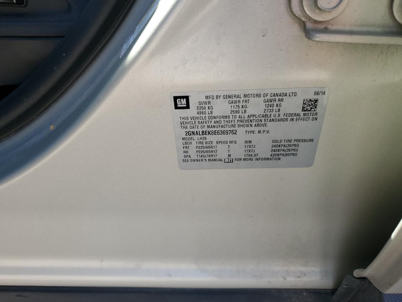 2014 Chevrolet Equinox Lt VIN: 2GNALBEK8E6369762 Lot: 77454124