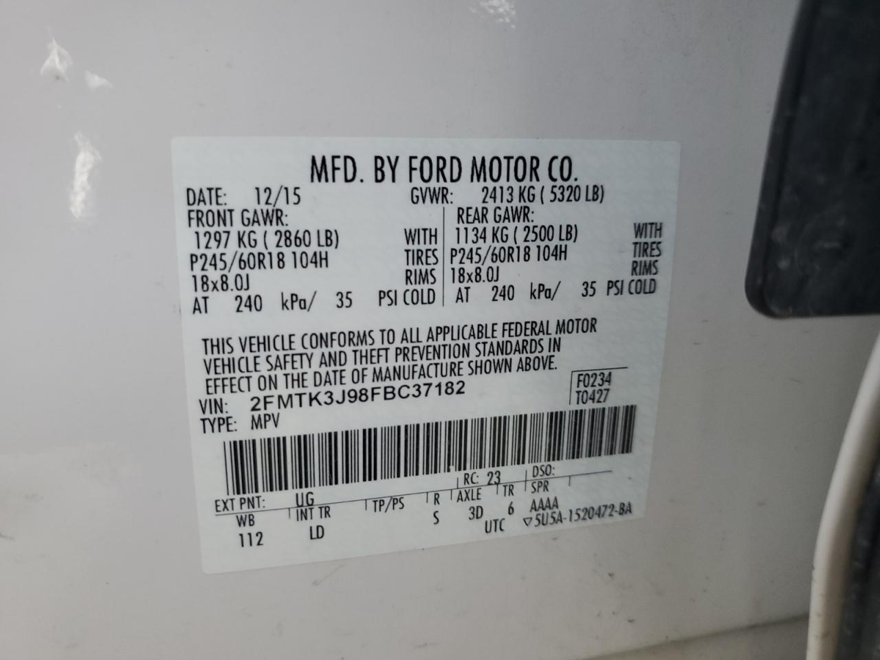 2FMTK3J98FBC37182 2015 Ford Edge Sel