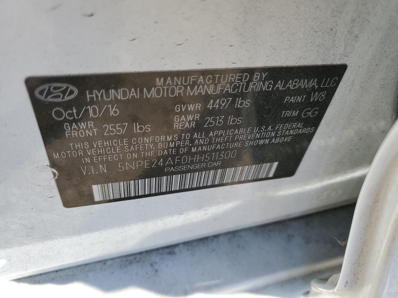 5NPE24AF0HH511300 2017 Hyundai Sonata Se