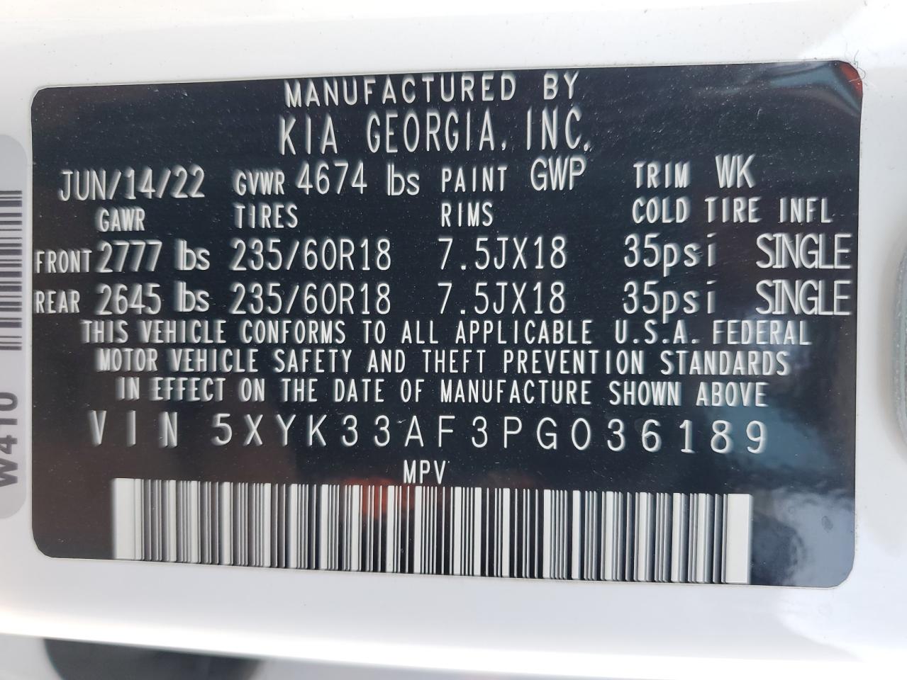 5XYK33AF3PG036189 2023 Kia Sportage Ex