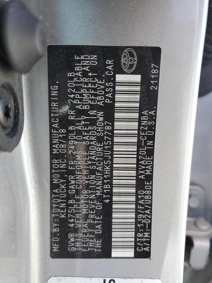 4T1B11HK5JU157787 2018 Toyota Camry L