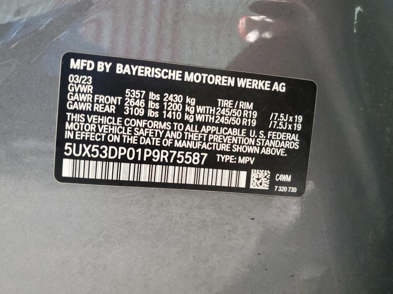 VIN 5UX53DP01P9R75587 2023 BMW X3 no.13