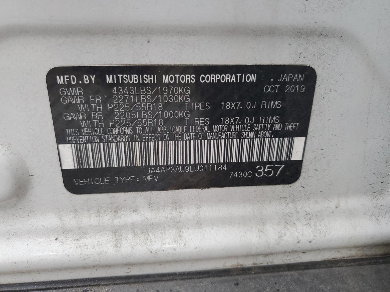 2020 Mitsubishi Outlander Sport Es VIN: JA4AP3AU9LU011184 Lot: 77884904