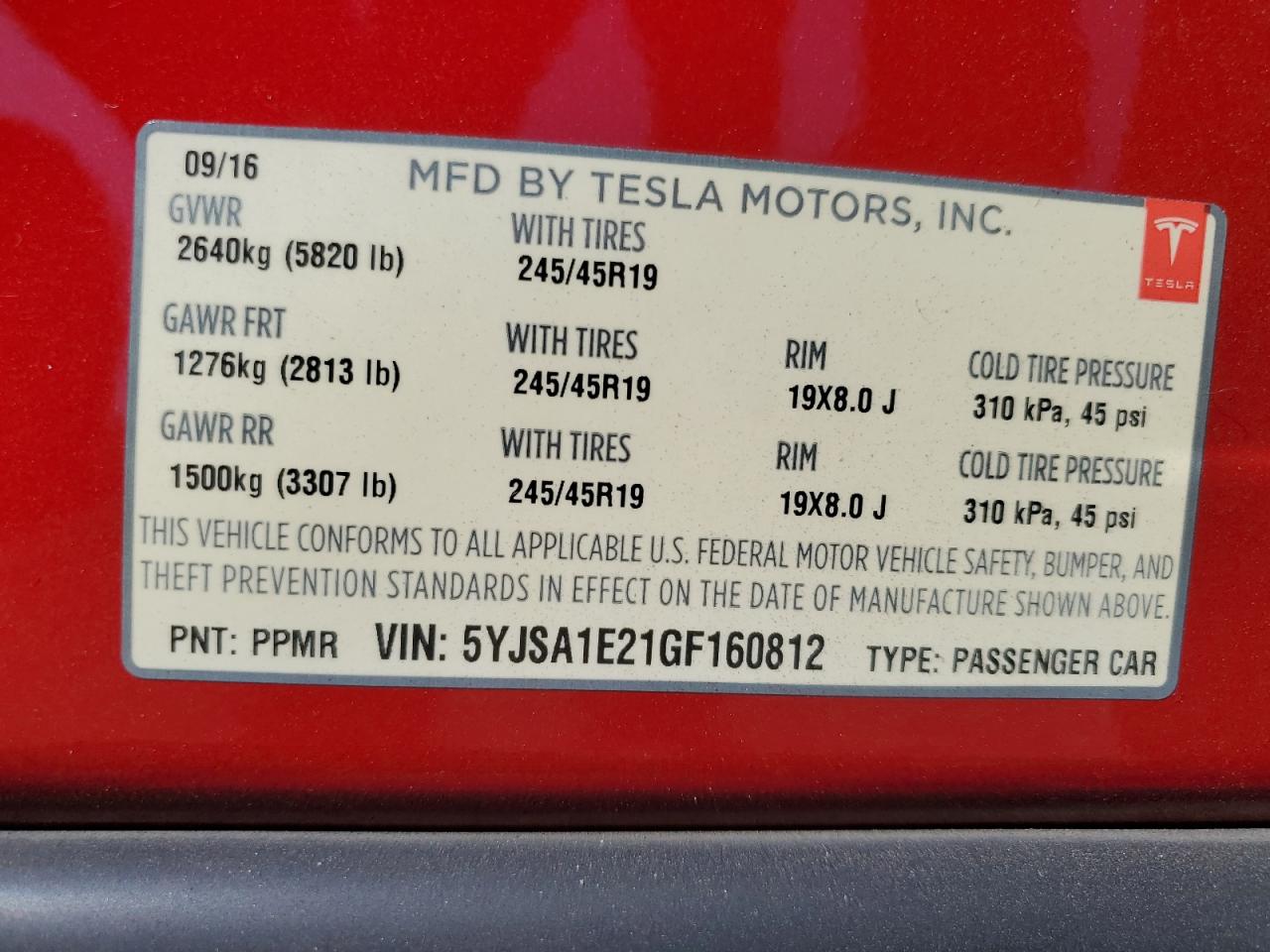 5YJSA1E21GF160812 2016 Tesla Model S