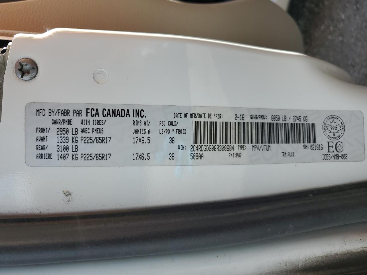 2C4RDGDG0GR308684 2016 Dodge Grand Caravan Crew