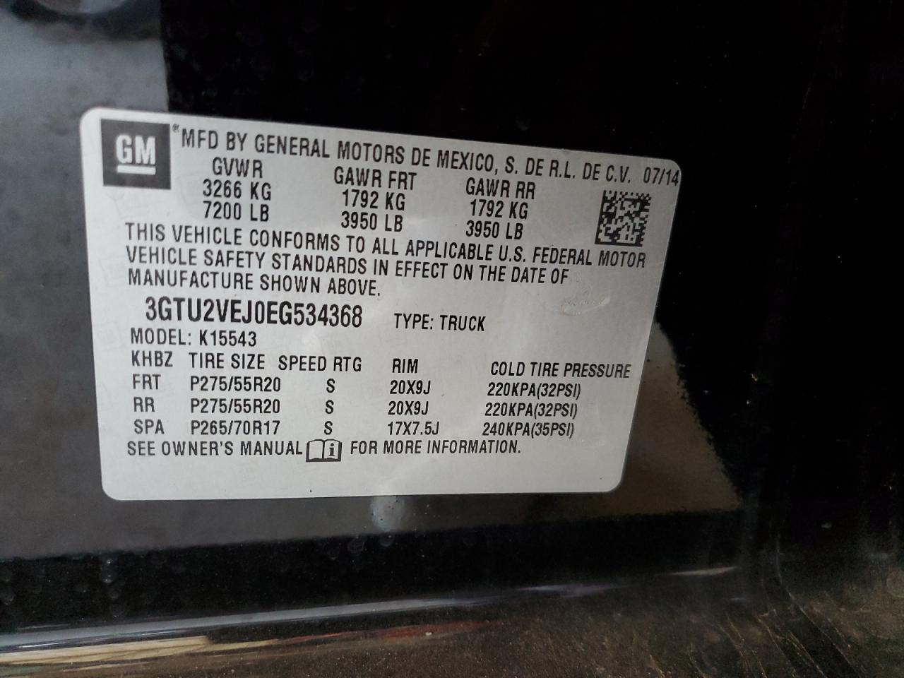 3GTU2VEJ0EG534368 2014 GMC Sierra K1500 Slt