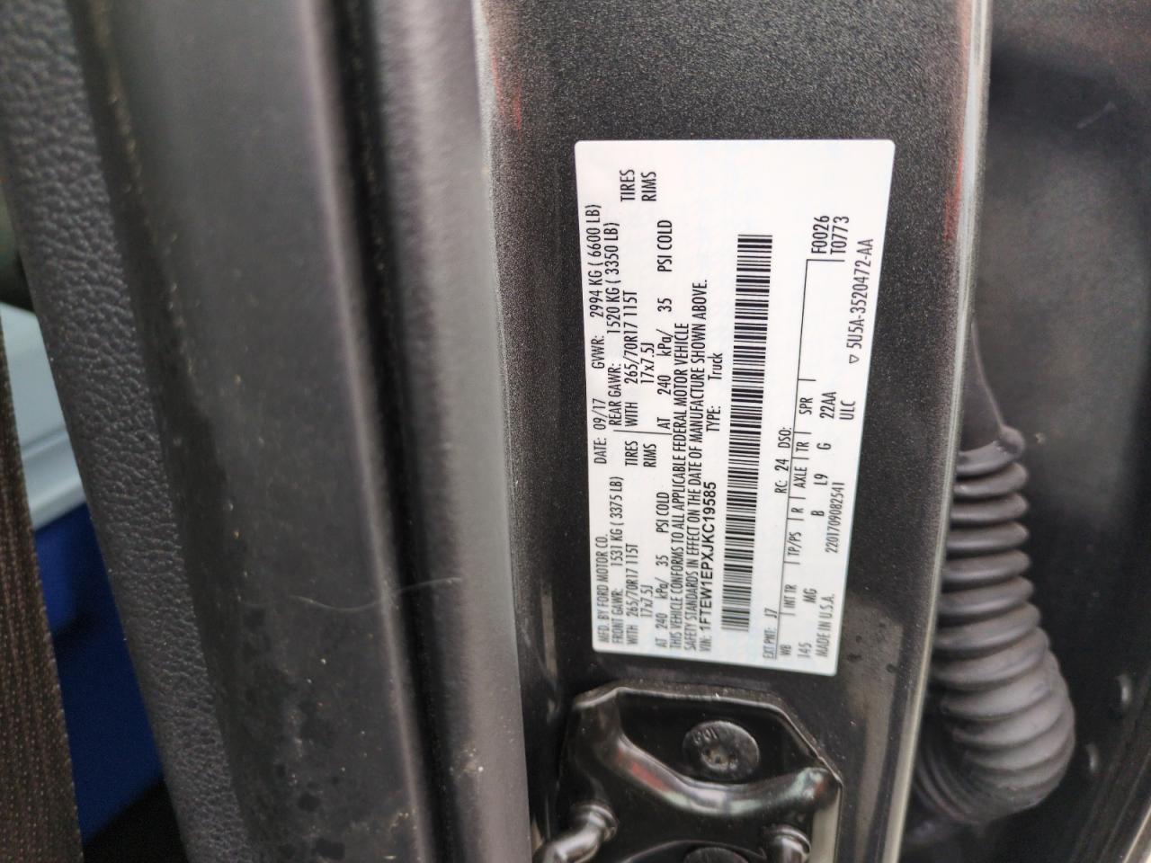 2018 Ford F150 Supercrew VIN: 1FTEW1EPXJKC19585 Lot: 74107484