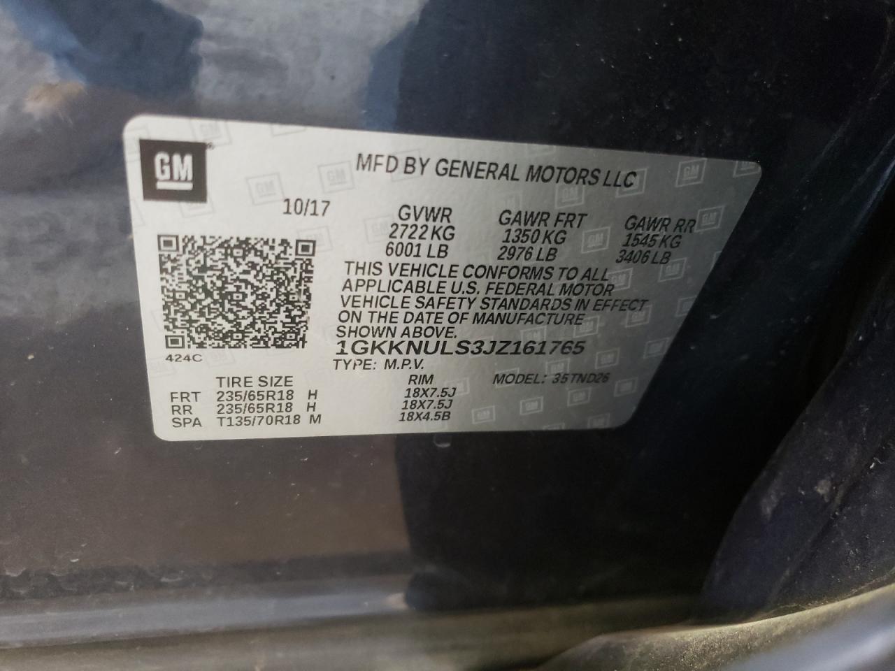 VIN 1GKKNULS3JZ161765 2018 GMC ACADIA no.13