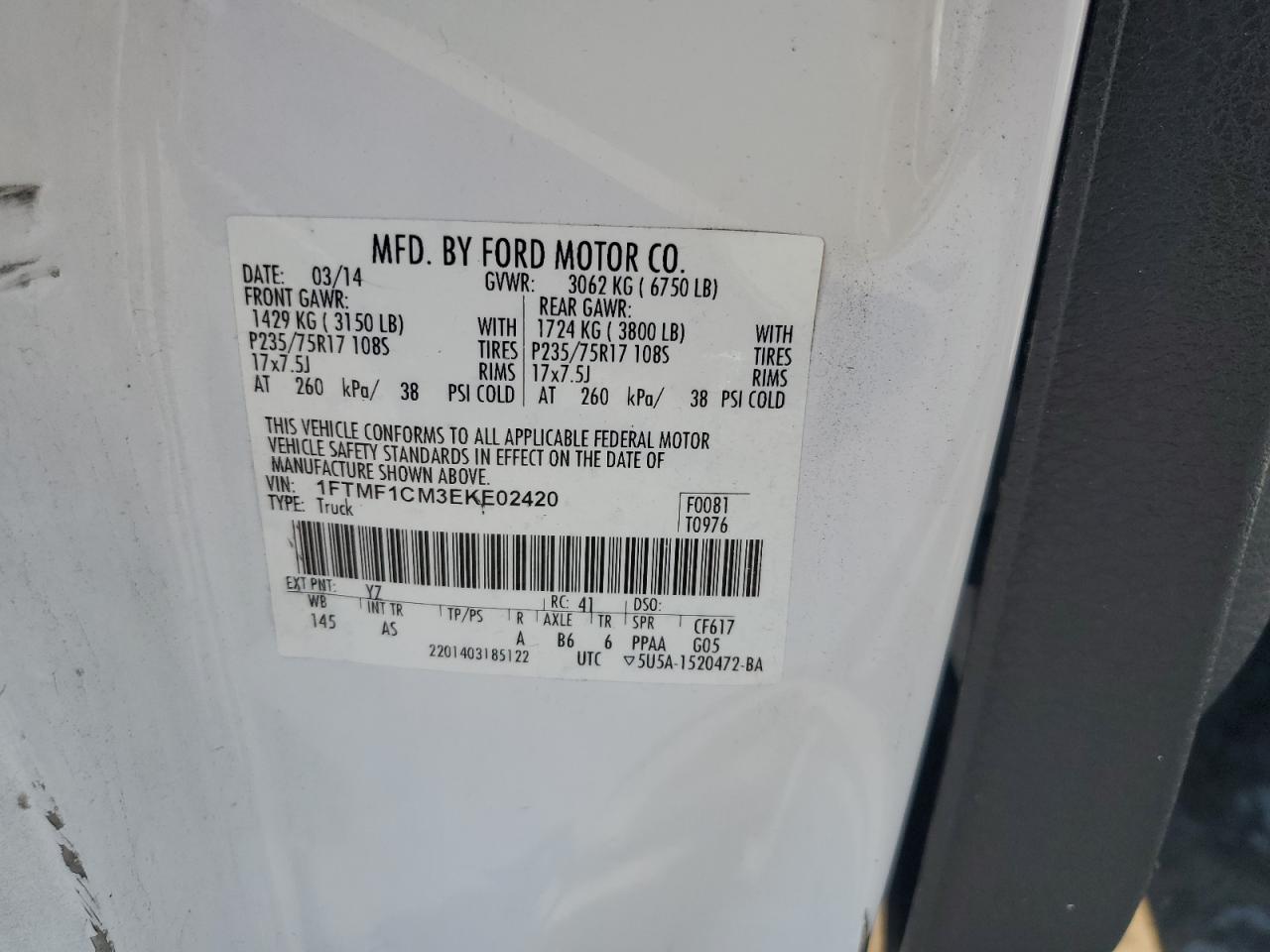 VIN 1FTMF1CM3EKE02420 2014 FORD All Models no.13